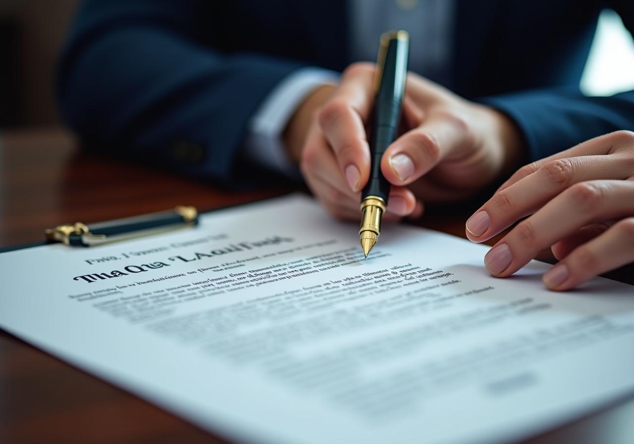 A legal professional carefully reviewing a bespoke contract in a modern London office